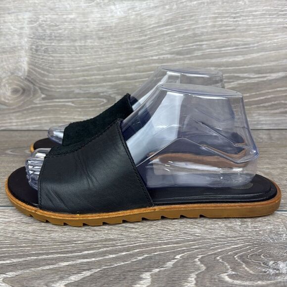 Sorel Ella II Block Women’s Sz 8 Black Leather Slip On Open Toe Slide Sandals - Picture 3 of 11